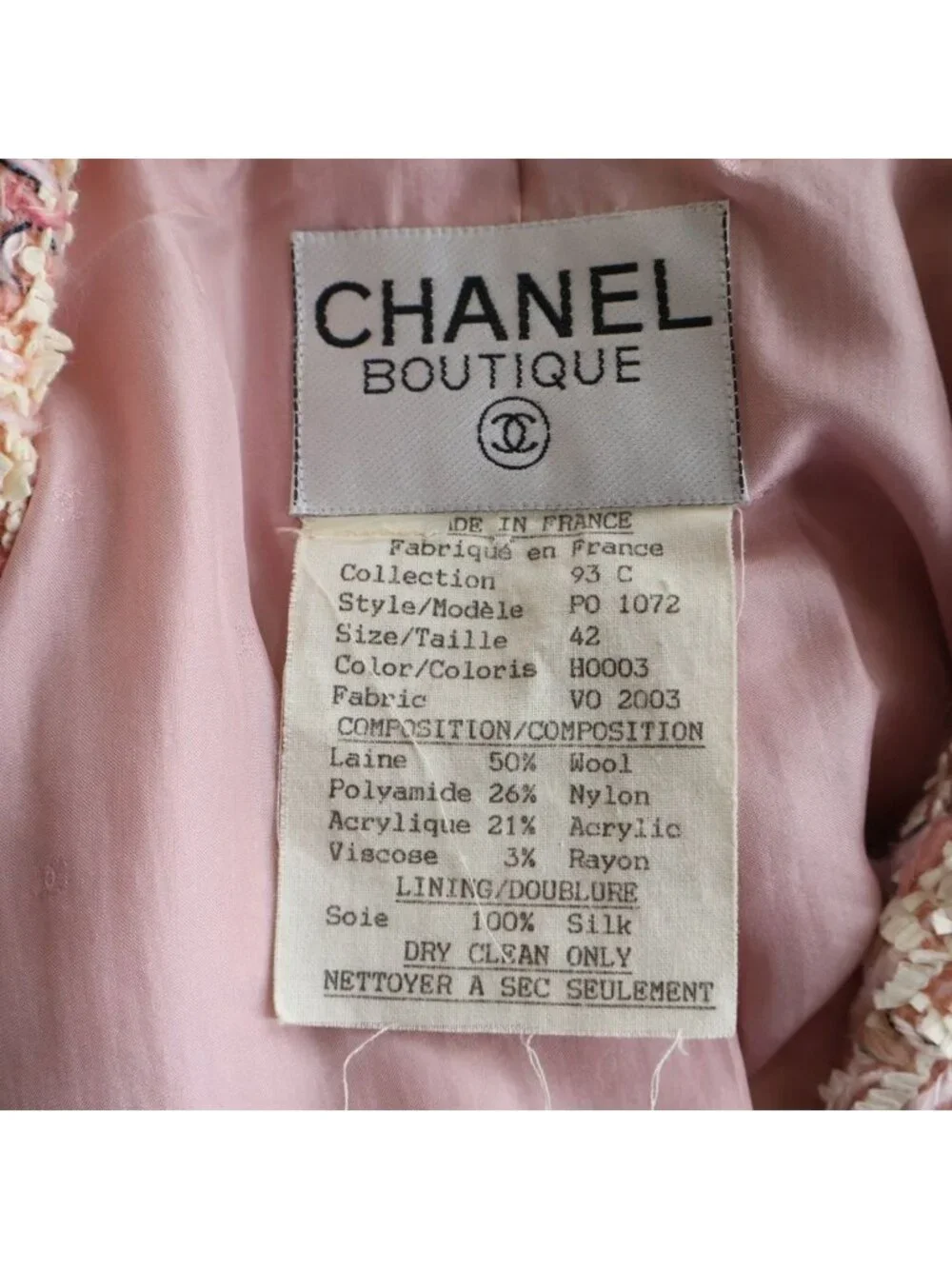 Chanel 93c Coco Button Fancy Tweed Jacket Pink 42